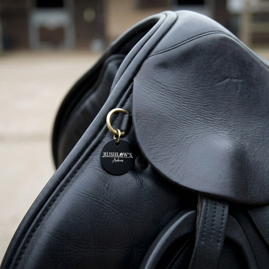 Custom Engraved Tack Tag — Personalized Barn Name, Horse Name, or Logo | 1" Round, Black Ring